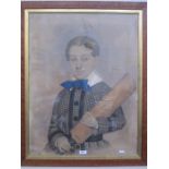 Please note amendment: 19th century school Watercolour Young gentleman holding a cricket bat, marked