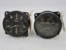 WWII ICAN voltitude meter NK XVIA , together with a WWII Lancaster Bomber air speed gauge face dated