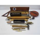 Quantity of rules, measures, spirit gauge, compasses, etc (1 box)