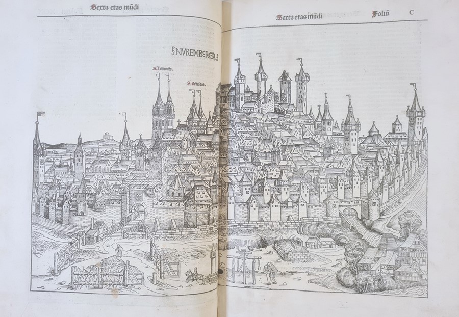 Schedel, Dr Hartmann " The Nuremberg Chronicle"  illustrated with woodcuts by Michael Wohlgemuth,