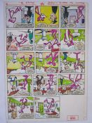 Pink Panther comic illustration, pen, ink and wash, one page comprising of 14 illustrations, stamped