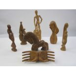 Box of wooden carved items including artist's marquette's, figures, angel, hands, models, etc (1