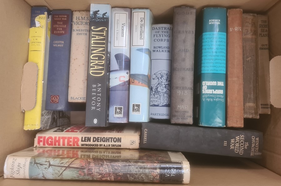 Militaria, three boxes of books on the subject of war, to include Piers Brendon "The Dark Valley,