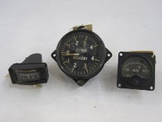WWII Lancaster air temperature gauge (also used for Spitfires), a short case rate of climb indicator