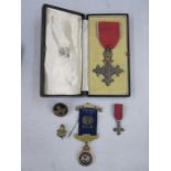 OBE in Royal Mint box together with miniature Masonic RAOB medal and Royal Air Force sweetheart