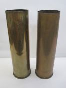 Two large brass shell casesCondition ReportApprox. 52cm and 53cm H x 16.5cm dia. Base (14.5cm dia.