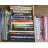 Militaria, two boxes of books on the subject of war, mainly concerning WWII, to include David