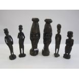 Four Congolese women wooden carved figures, circa 1970's, 19cm high approx. and a pair of African