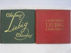 Two albums of trade cards 'Chromos Liebig Chromo's' including 'De Koppoortigen', 'De Kalevala', '