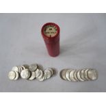 Tube of uncirculated or near-so shillings and sixpences, (24 sixpences and 10 shillings)