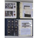 Collection of commemorative coins and stamps, eight folders worth to include complete set of 10p A-Z