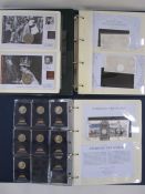 Collection of commemorative coins and stamps, eight folders worth to include complete set of 10p A-Z