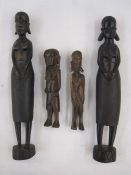 Pair of hardwood carvings from West Africa, female figures and two other wooden figure carvings (4)
