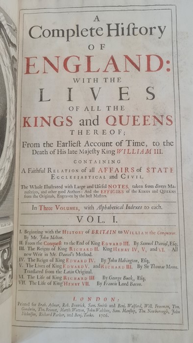 Hughes, John and Kennett, White (ed) " A Complete History of England...." in three vols, London Brab - Image 17 of 24