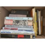 Militaria, two boxes of books on the subject of war, to include Mano Ziegler "Hitler's Jet Plane",