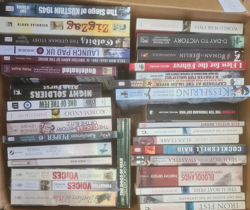 Militaria, three boxes of books and DVDs on the subject of war, to include Burt & Leasor "The One - Image 2 of 6