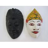 Indonesian white dancers mask, 25cm long and a Balanese dance mask, 24.5cm long (2)