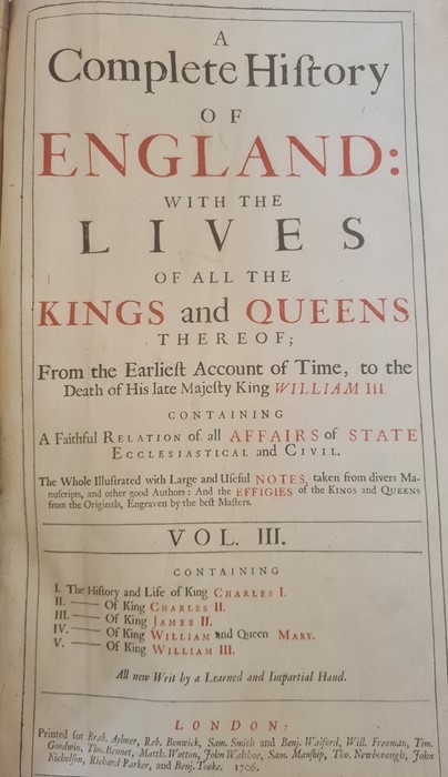 Hughes, John and Kennett, White (ed) " A Complete History of England...." in three vols, London Brab - Image 19 of 24