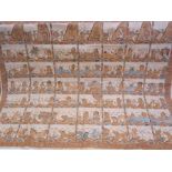 Asian story wall hanging, possibly Thai, depicting figure and Gods, with inscriptions in orange, red