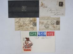 1d black (two margins) on cover, OCT 1840, plus two small envelopes with Indian stamps, 1d black