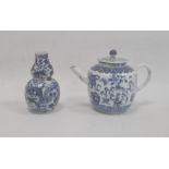 Chinese porcelain teapot, bulbous and decorated in blue with precious objects, 11cm high (repaired