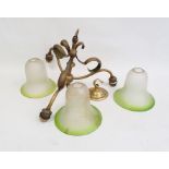 20th century ceiling light with frosted green glass shades