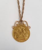 George V gold sovereign 1913 with pendant mount and on Prince of Wales chain  Condition ReportWeight