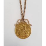 George V gold sovereign 1913 with pendant mount and on Prince of Wales chain  Condition ReportWeight