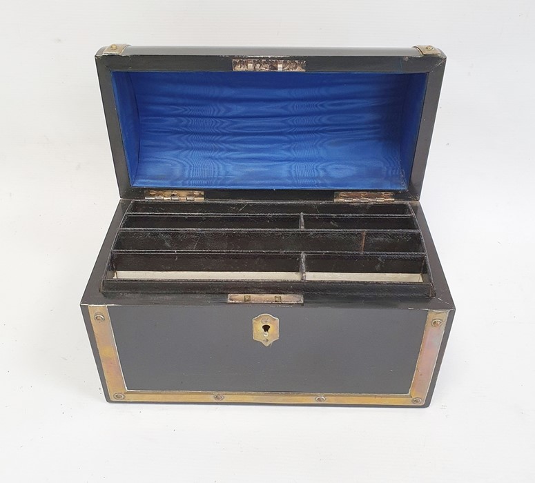 Black lacquered domed top letter case, brass bound with brass insignia mark 'From General - Image 6 of 6