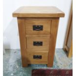 Modern oak three-drawer bedside chest, 45cm x 70cm