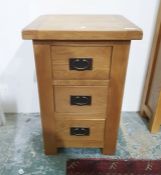 Modern oak three-drawer bedside chest, 45cm x 70cm