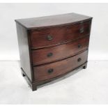 19th century mahogany bowfront three-drawer chest on bracket feet, 103cm x 90cm
