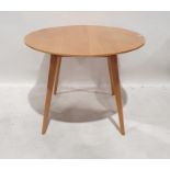 Modern oak circular breakfast table on shaped supports, 100cm diameter