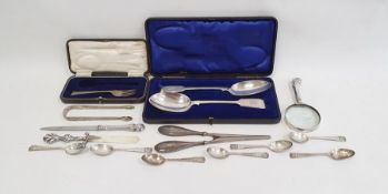 Pair of Victorian silver fiddle-pattern serving spoons by Josiah Williams & Co 1896, monogrammed, in