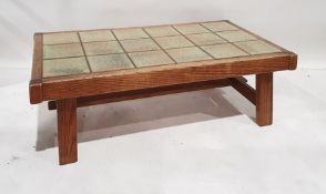 20th century tile-top coffee table on oak frame, 132 x 43cm