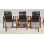 Set of five oak-framed and black leather upholstered office chairs manufactured by Sven Christiansen