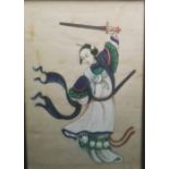 Set of four Chinese watercolours on rice paper, four figures, variously in shades of blue and green,