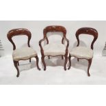 Matched set of three upholstered chairs (2+1) together with two similar (5)