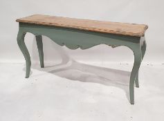 Hall table in the French taste, with oak top, shaped apron, painted base, on cabriole legs, finished