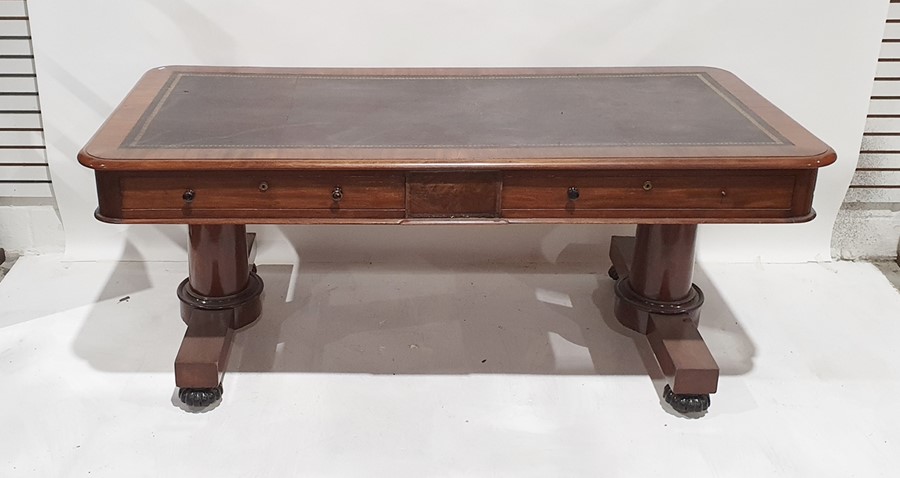 Late 19th/early 20th century large mahogany desk with leather inset top rectangular with rounded