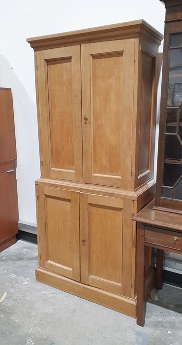 Oak cupboard with moulded cornice above two panelled doors enclosing shelves, the base with two - Image 2 of 3