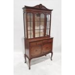 20th century mahogany display cabinet with astragal glazed door above two drawers, two cupboard