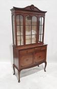 20th century mahogany display cabinet with astragal glazed door above two drawers, two cupboard