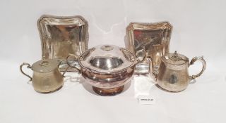 Quantity of plated ware to include assorted flatware, napkin rings, teaspoons, trophy cup, teapot,