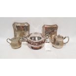 Quantity of plated ware to include assorted flatware, napkin rings, teaspoons, trophy cup, teapot,