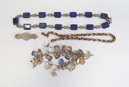 Necklace comprising of alternate rectangular lapis lazuli and marcasite links, a Victorian silver-