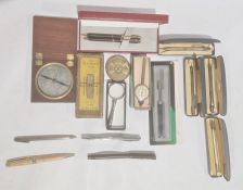 A Sheaffer box biro and pencil set, Parker biro, four 'Yard-O-Led', cased compass, 'For 50 years