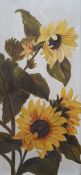 Painted porcelain plaque decorated with sunflowers, 52cm x 24cm
