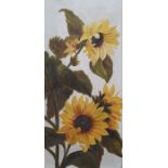 Painted porcelain plaque decorated with sunflowers, 52cm x 24cm