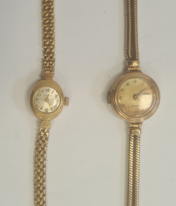 Lady's 9ct gold Audax bracelet watch, on gold-plated snake bracelet and a lady's 9ct gold Olvino - Image 2 of 6